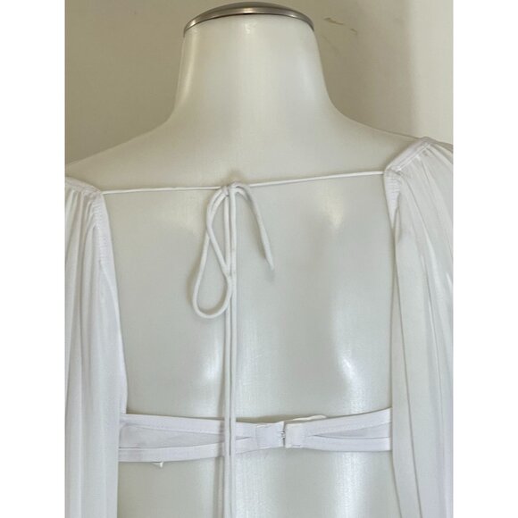 Princess Polly White Long Sleeve Open Back Crop Top With Tie Detail & Puff Sleev - Picture 10 of 11